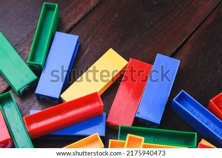 Uno stacko game before starting or after collapsing blocks collapsing. Easy colorful fun strategy game