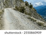 Unpaved mountain road between Ovronnaz and the hamlet of Chiboz, Valais, Switzerland