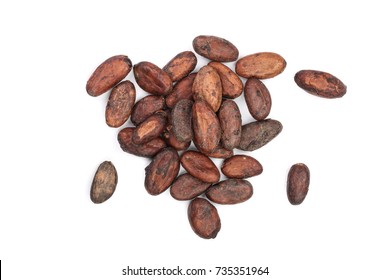 Unpeeled Cocoa Bean Isolated On White Background Close-up Top View