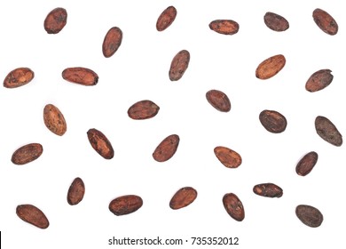 Unpeeled Cocoa Bean Isolated On White Background With Copy Space For Your Text. Top View. Flat Lay Pattern