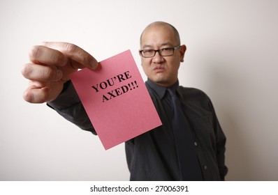 An Unpleasant Employer Handing Out A Pink Slip.