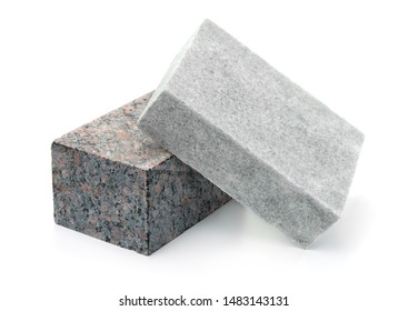 Unpolished Granite And Marble Stone Blocks Isolated On White