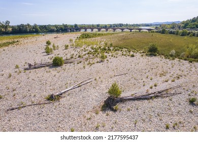 Unprecedented Drought In The Po River Due To Long Lack Of Rainfall. Verrua Savoia, Italy - July 2022