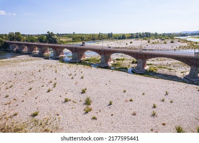 Unprecedented Drought In The Po River Due To Long Lack Of Rainfall. Verrua Savoia, Italy - July 2022