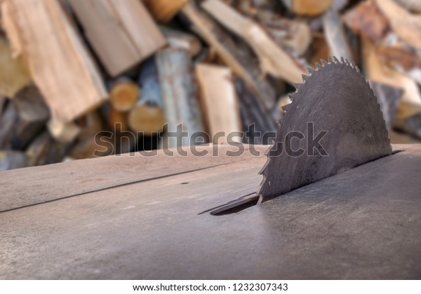 Unprotected Machinery Circular Wood Bench Saw Stock Photo Edit