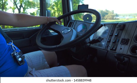 Unrecognizable Driver Sitting Behind Steering Wheel Stock Photo ...