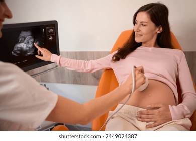 Unrecognizable female doctor doing ultrasound scan for pregnant woman - Powered by Shutterstock