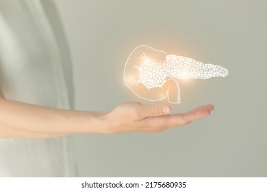 Unrecognizable female patient in white clothes, highlighted handrawn pancreas. Human digestive system issues concept. - Shutterstock ID 2175680935