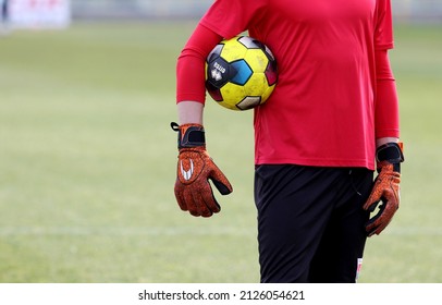 Unrecognizable Football Player Goalkeeper During The Match Taranto-Catanzaro Of Italian Serie C Lega Pro. Taranto, Puglia, Italy 19.02.2022