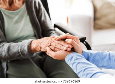 Unrecognizable Health Visitor And A Senior Woman During Home Vis