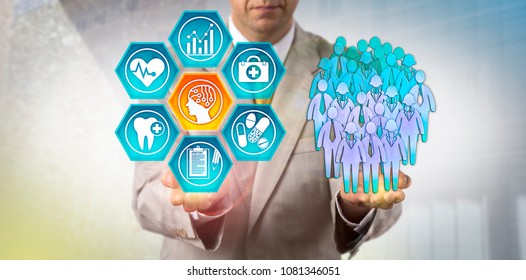 Unrecognizable healthcare administrator reviewing health outcomes of a human group via an AI application. Healthcare technology concept for the use of artificial intelligence in population health.