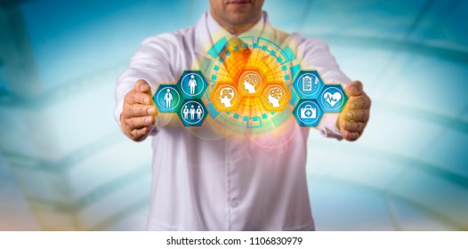 Unrecognizable Healthcare Provider Integrating Patient Data With Smart Machines. Health Care Data Management Metaphor For Artificial Intelligence, AI, Digital Health Technology, Computing Power.