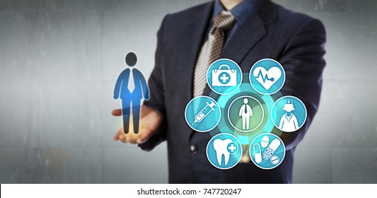 Unrecognizable Insurance Administrator Presenting Virtual Monitoring Interface. Healthcare Information Technology Concept For Integrated Management Systems For Electronic Patient Health Care Data.