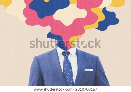 Unrecognizable Man In Suit With Multicolored Abstract Shaped Head, Business Concept