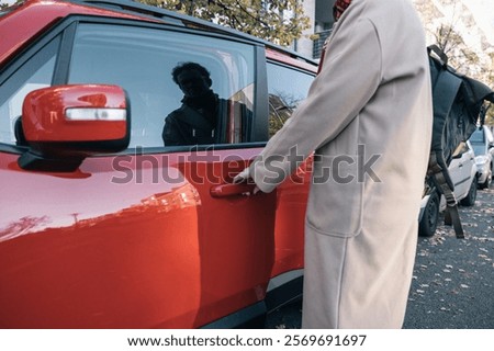 Similar – Image, Stock Photo Unrecognizable person in red fitness outfit doing exercise on the beach on a sunny day. Outdoor workout.
