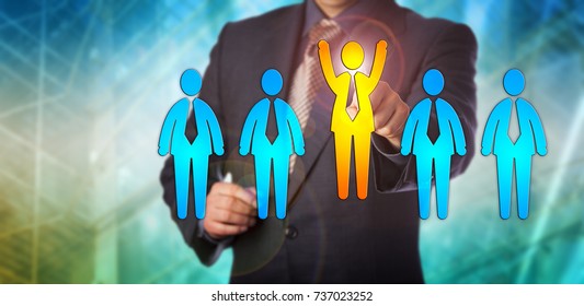 Unrecognizable Recruitment Agent Selecting The Winning Candidate In An All Male Lineup. Human Resources Concept For Leadership, Finding The Right Employee, Career Achievement And Talent Management.