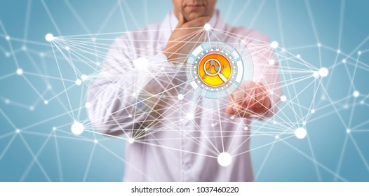 Unrecognizable Scientific Researcher Contemplating Data Findings. Technology Concept For Drug Discovery, Research And Development, Pattern Recognition, Big Data In Applied And Fundamental Science.