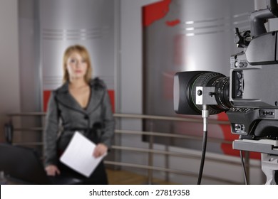 Unrecognizable Television News Reporter Front Video Stock Photo (edit 