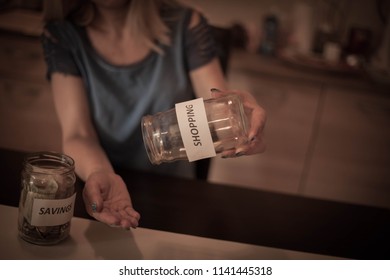 Unrecognizable Woman Holding Empty Jar,close Up.