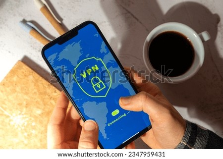 Unrecognizable woman holding Mobile phone App screen of VPN creation Internet protocols for protection private network Virtual private network anonymous safe and secure internet access on smartphone