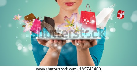 Image, Stock Photo Unrecognizable woman with tablet in deckchair on beach