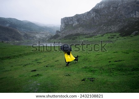 Similar – Image, Stock Photo Unrecognizable person exploring Picos de Europa at sunrise