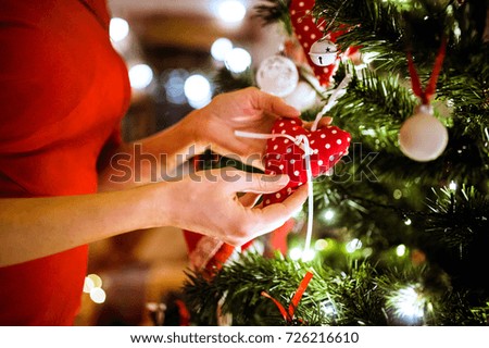 Similar – Foto Bild Christmas tree shape made with hats of Santa