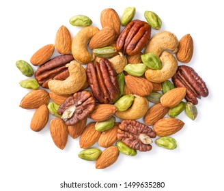 Unsalted Mixed Nuts Isolated On White Background, Top View