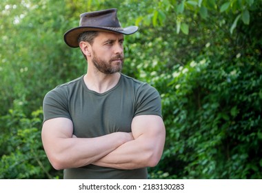unshaven man wearing cowboy hat. caucasian man in hat. macho man - Shutterstock ID 2183130283