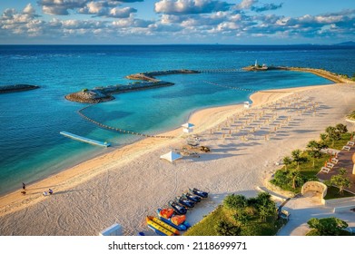 Unspoiled coastline and pristine turquoise waters of Okinawa, a popular travel destination in Japan