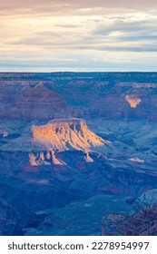 Unted States Travel Destinations. Incredible Grand Canyon Sight in the Very Early Morning. Vertical Shot