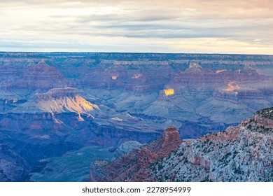 Unted States Travel Destinations. Incredible Grand Canyon Sight in the Very Early Morning. Horizontal Shot