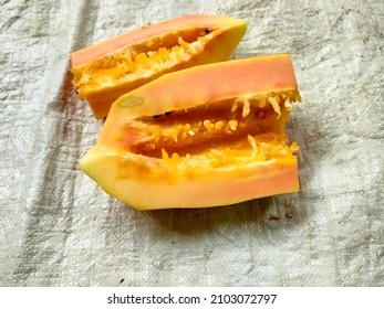 Untidy And Imprecise Pieces Of Ripe Papaya