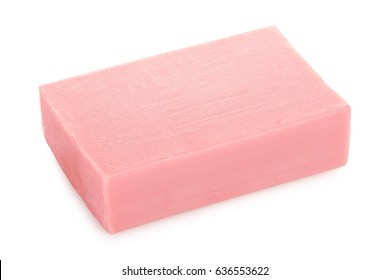 Unused Pink Soap Bar Isolated On White