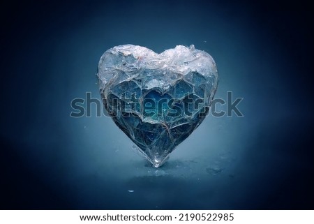 An unusual gift for Valentine's Day. Brilliant piece of ice in the shape of a heart. Beautiful heart made of ice. Symbol of love from cold ice.