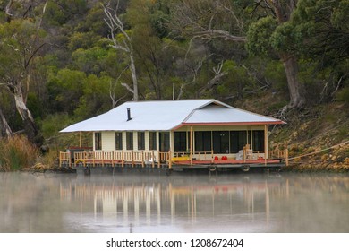 An Unusual Houseboat Moored On The Banks Of The Murray River Near Waikerie In South Australia.