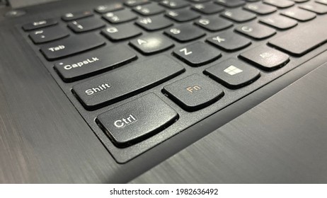 Unusual Perspective Of Laptop Keyboard Focused On Ctrl Control Key