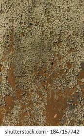 Unusual real rusty brown metal texture and layer thick old peeling paint  Abstract vertical photo background 