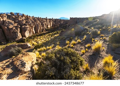 Unusual rock formations in Uyuni, Bolivia. Geological hoodoo in Valle de Rocas.