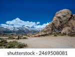 Unusual stone formations, Elephant shaped stone in Alabama hills, California, USA. Alabama Hills with Mount Whitney