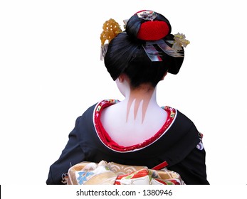 Unusual And Very Characteristic Painted Neck Of A Geisha.,over White Background.