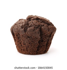 Unwrapped Chocolate Muffin Isolated On White