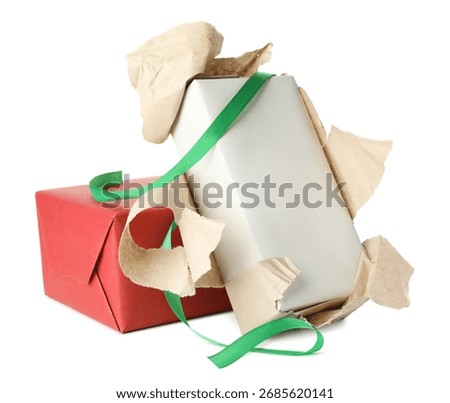 Unwrapped and wrapped gift boxes isolated on white
