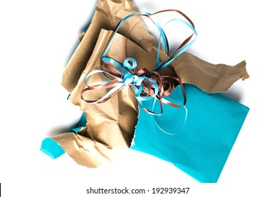 Unwrapped Wrapping Paper And Ribbon At An Angle