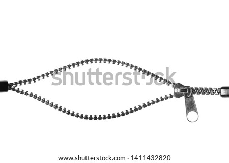 Unzip zipper or fastener. Isolated on white background. Copyspace