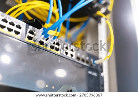 An up-close view of a network switch featuring various cables connected, showcasing the crucial role of connectivity in modern technology infrastructure.
