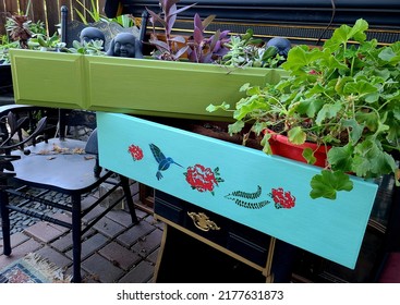 Upcycle Painted Dresser Drawers For Outdoor Use.  Can Be Use As Planter Boxes In The Garden Or Backyard