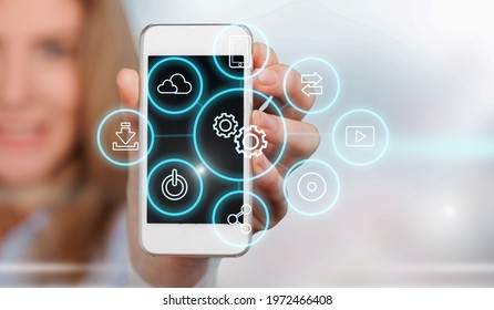 Update software application and technology concept on a digital mobile phone.