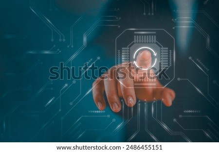 Update software concept. Person touching program upgrade technology on virtual screen. Operating system upgrade, Improved functionality in the new version.