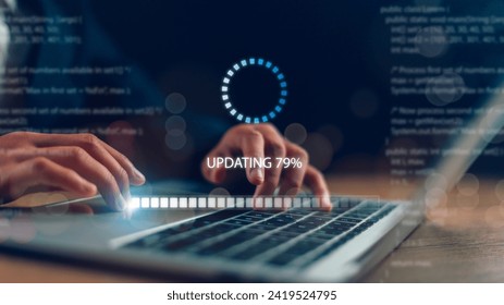 Update the software and install a new version system on the computer. The upgrade program, Business technology internet loading bar with installing the update for the quality better.